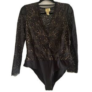 Black Lace Blouse Bodysuit